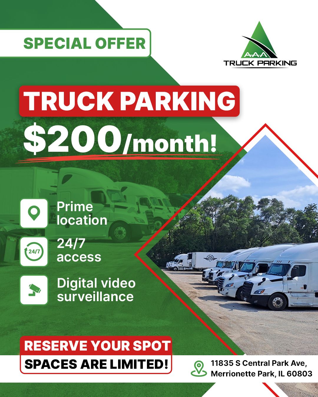 Truck Parking for Only $200/Month – Limited Spots Available