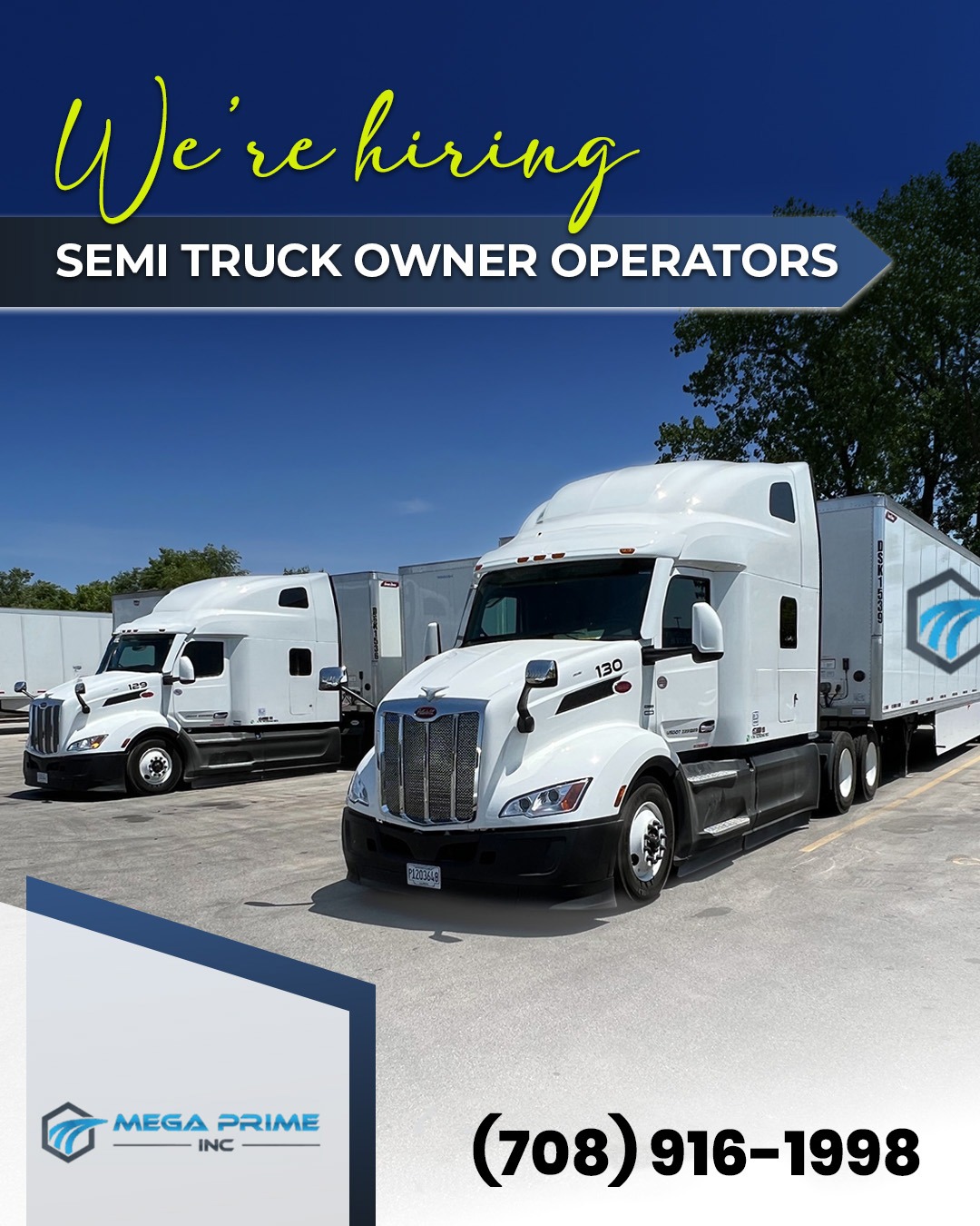 Mega Prime INC Hiring Semi Truck Owner Operators – Steady Loads, Strong Miles