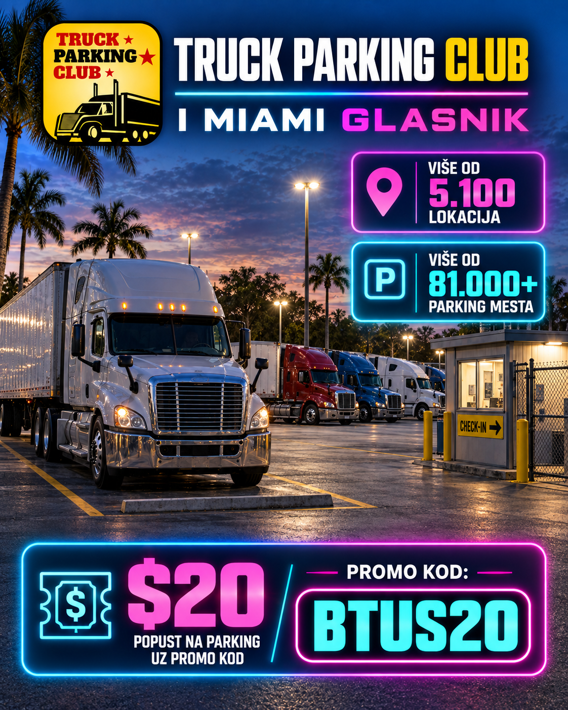 Miami Glasnik i Truck Parking Club: 20$ popusta na parking za naše čitaoce