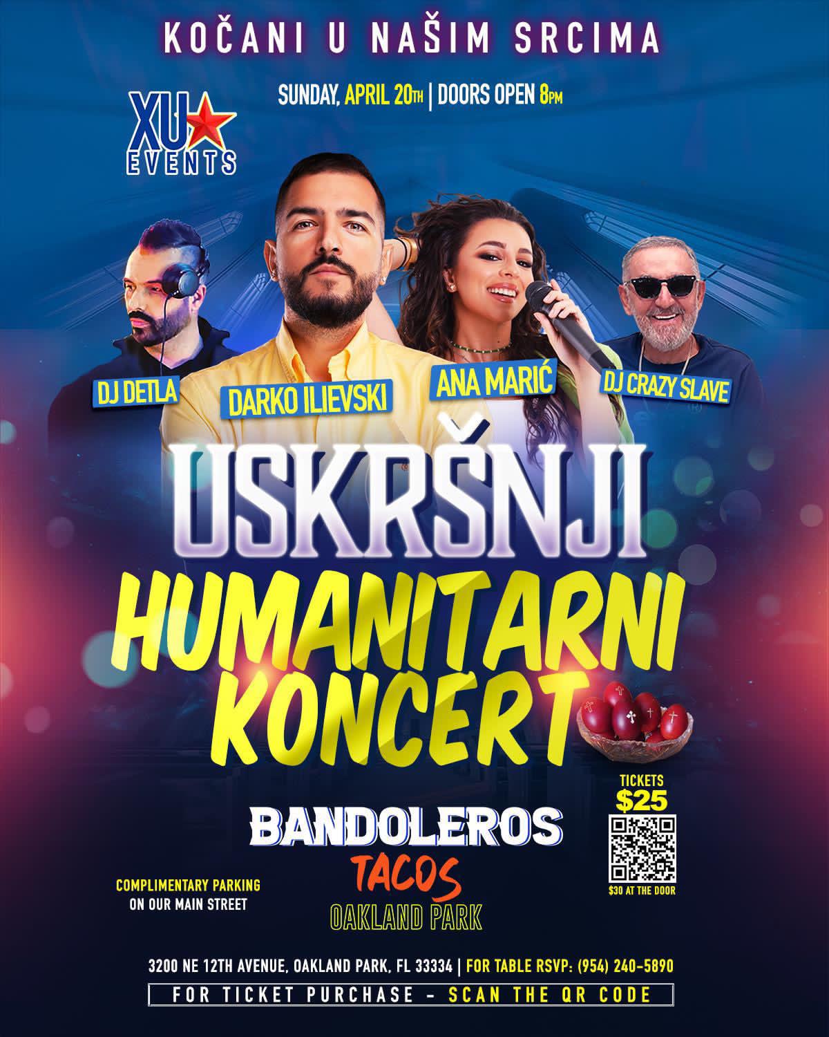 USKRŠNJI HUMANITARNI KONCERT - Bandoleros Tacos, Oakland Park